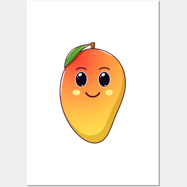 Cute Kawaii Mango, Cartoon Tropical Fruit Wall Art by DmitryMayer